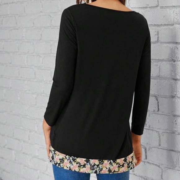 FLORAL HEM ASYMMETRICAL LONG SLEEVE TOP - Picture 4 of 4